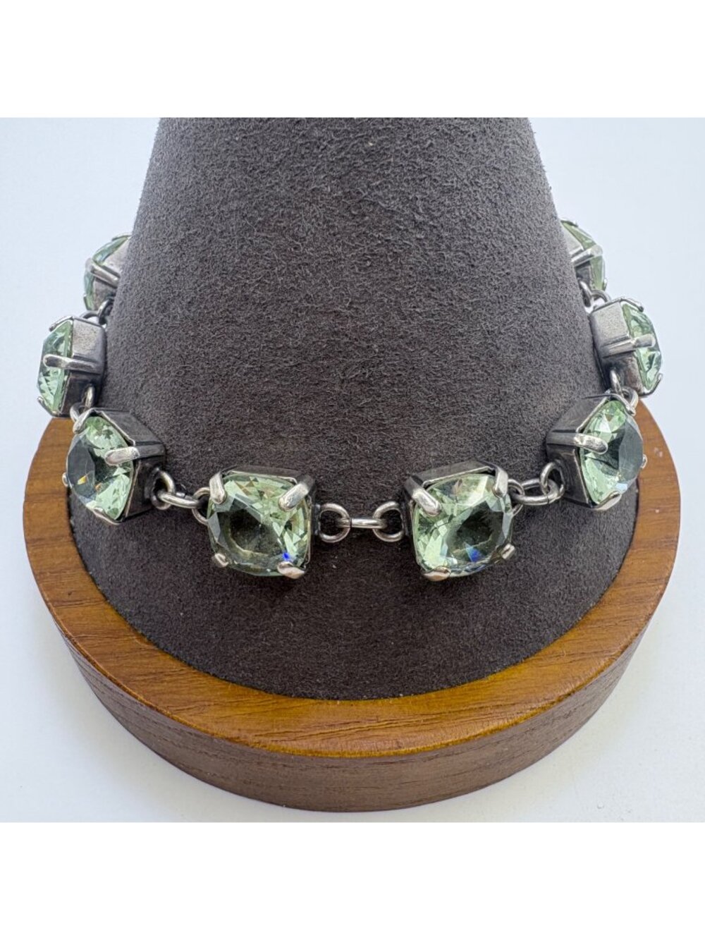 Pale Blue Green Quartz Station Bracelet 925 Sterling Silver Size 8" Length